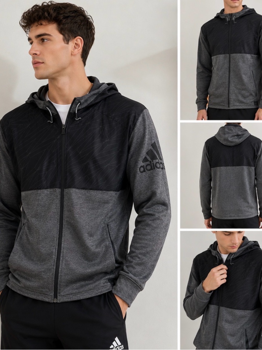 Adidas Men’s Climacool Black Gray Full Zip Hoodie Jacket Size S